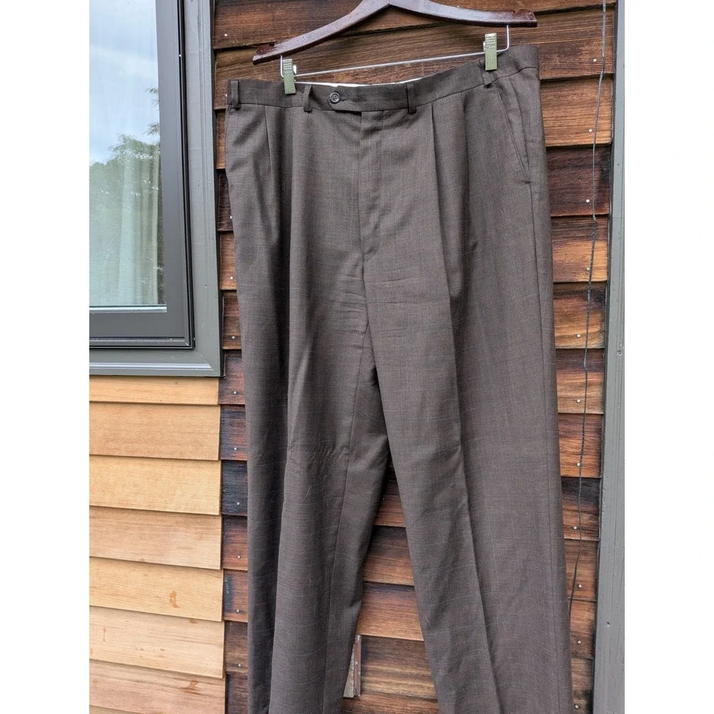 VTG Laure Ralph Lauren Suit 44R XL 38x30 Brown Blue Glen Check 100% Wool